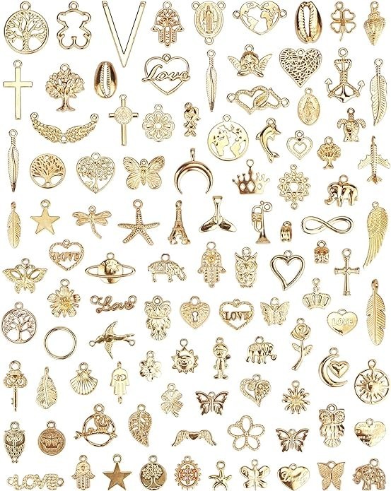 100 Pcs Wholesale Bulk Lots Jewelry Making Charms, Mixed Golden KC Gold Alloy Ch