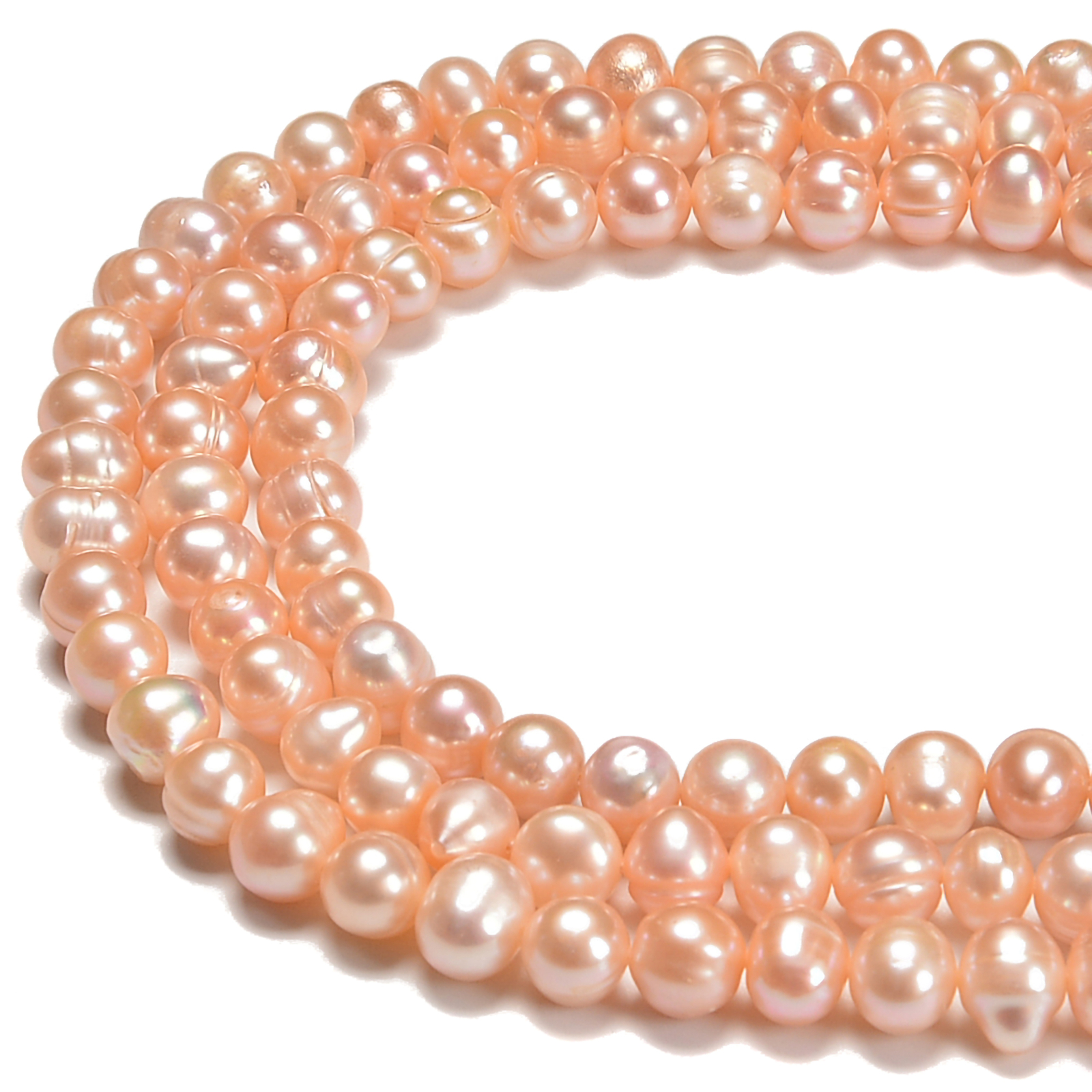 Fresh Water Pearl Pink Ringed Potato Round Beads 7-8mm 8-9mm 9-10mm 14” Str