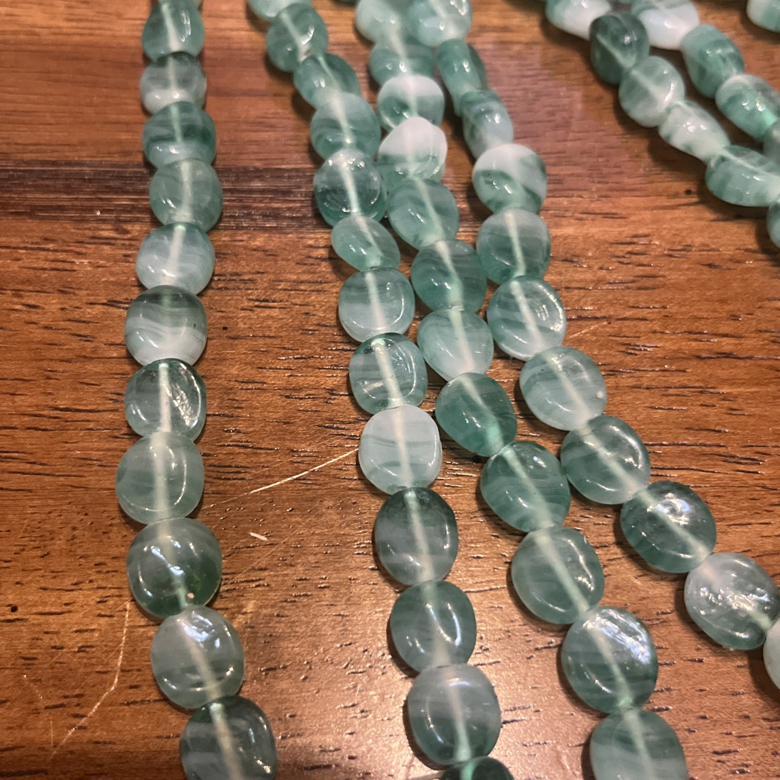 Vintage Art Glass Green Swirl Twist Beads 6in Strand