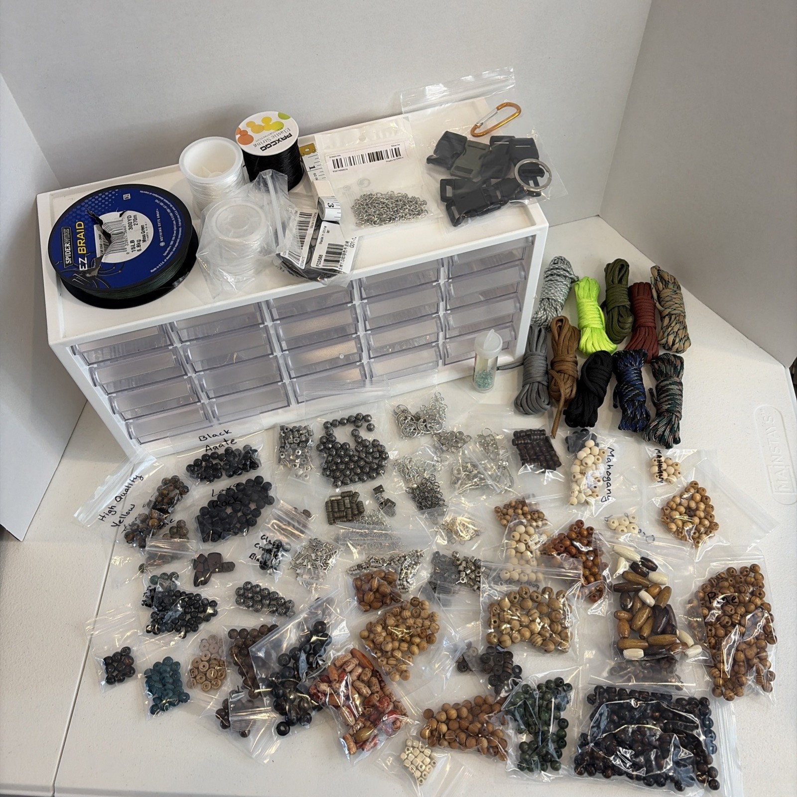 Men’s Jewelry Making Kit w/ Organizer – Stone Wood Beads Charms Paracord Elastic