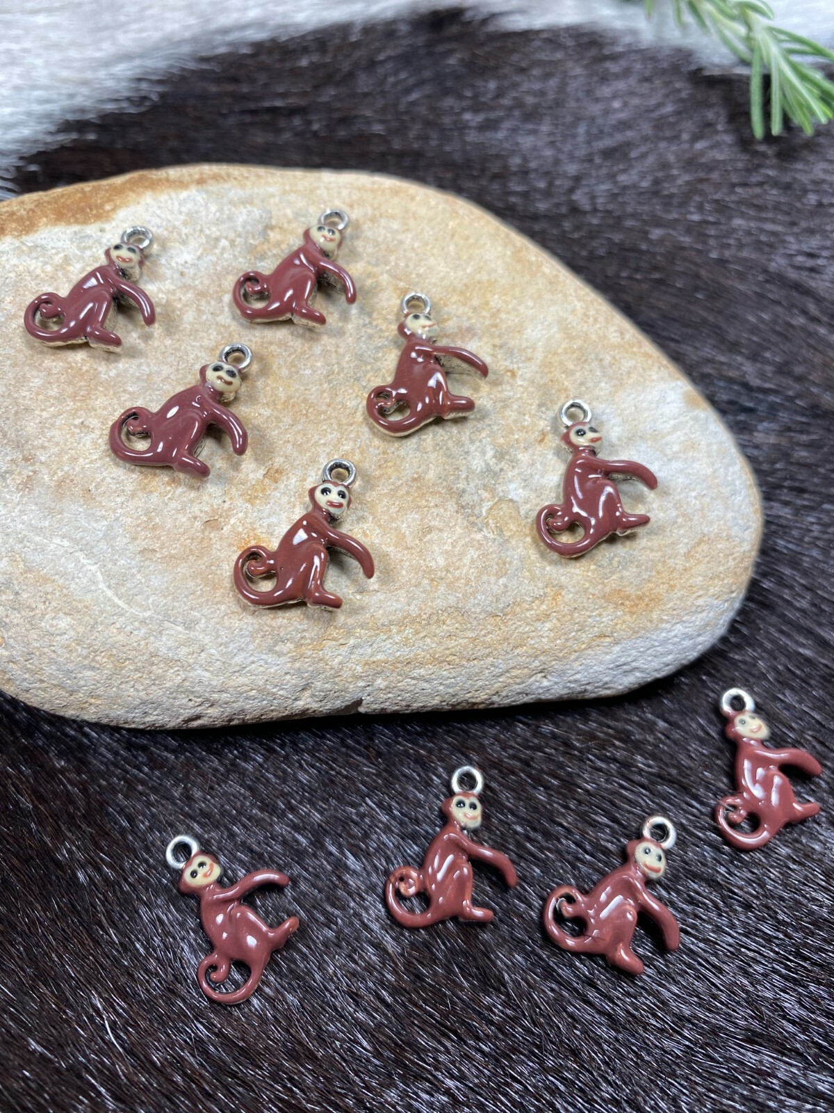 Monkey Charms Zoo Animal DIY Jewelry Craft 10 pcs Brown enamel 12mm