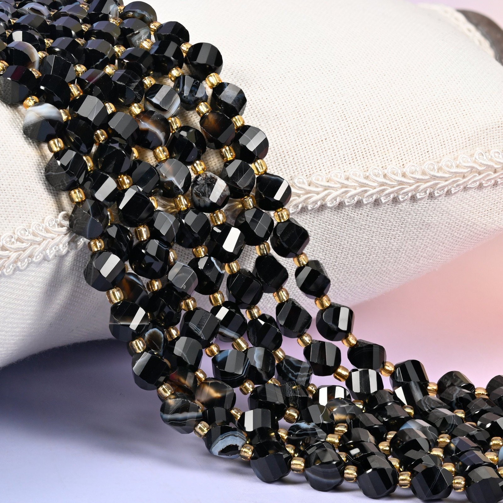 Dyed Black Strip Agate Faceted Spiral Twist Beads: Size 8mm 10mm, Jewelry…