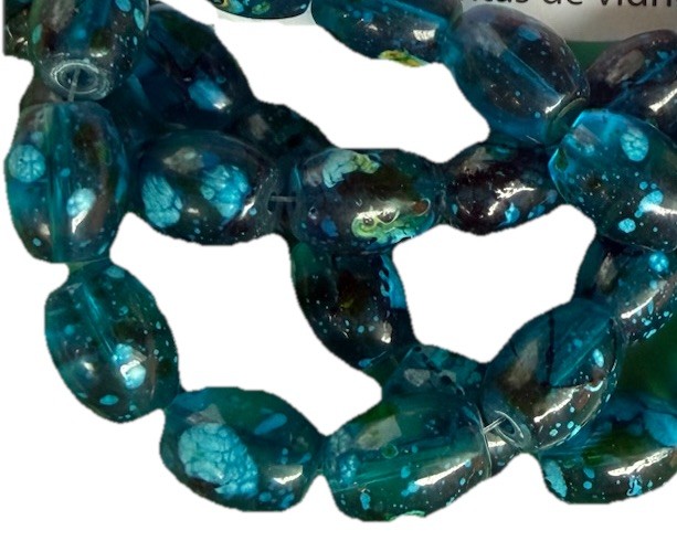 Czech Glass Barrel Beads 11mm Blue Splatter Design Qty:18