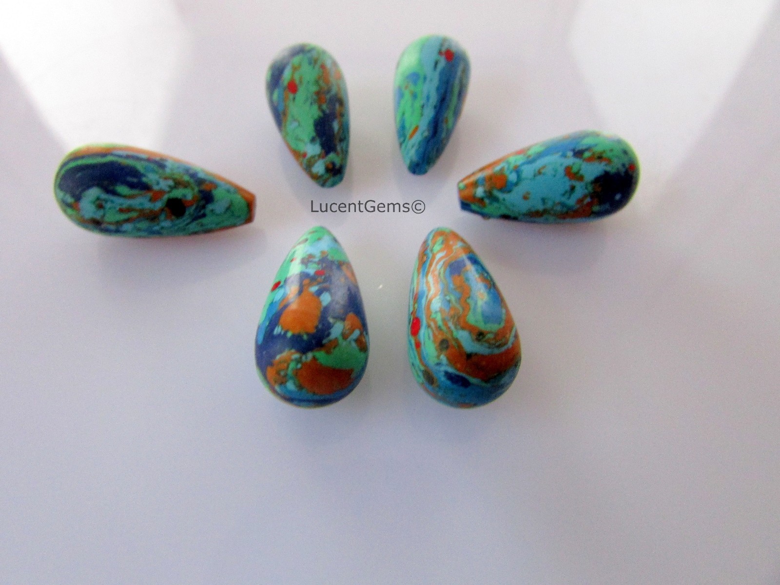 Chinese Fusion Turquoise Top Half Drilled Plain Drops Shape Stone 10x20mm 1 Pair