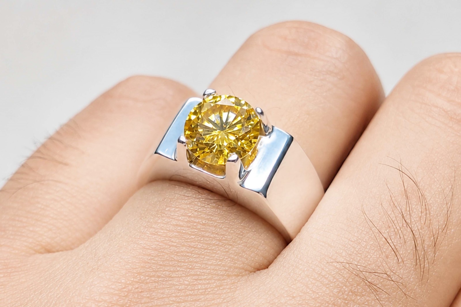 2 Carat Golden Diamond Cut Moissanite Sterling Silver 925 Handmade Plain Ring