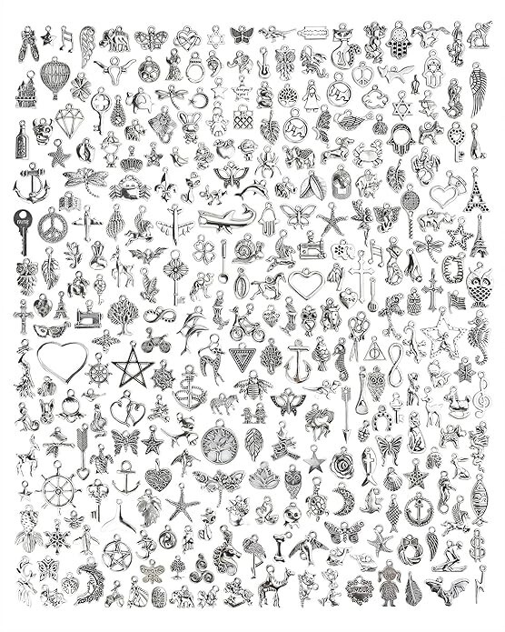 300 Pcs Wholesale Bulk Tibetan Silver Jewelry Charms – Mixed Smooth Pendants for
