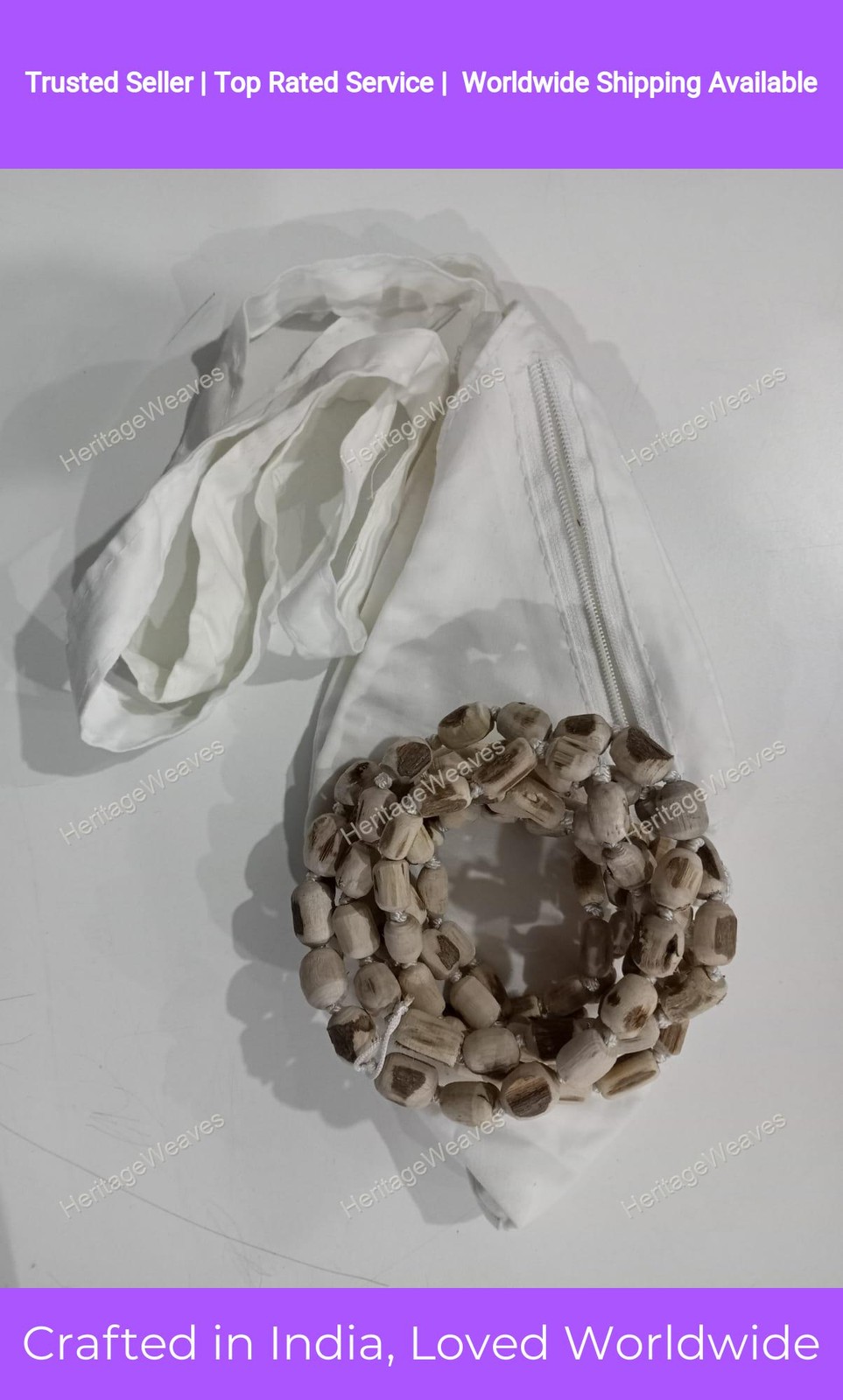 New 108 Beads Jaap Mala With White Gomukhi Bag Tulsi Jaap used in Hinduism