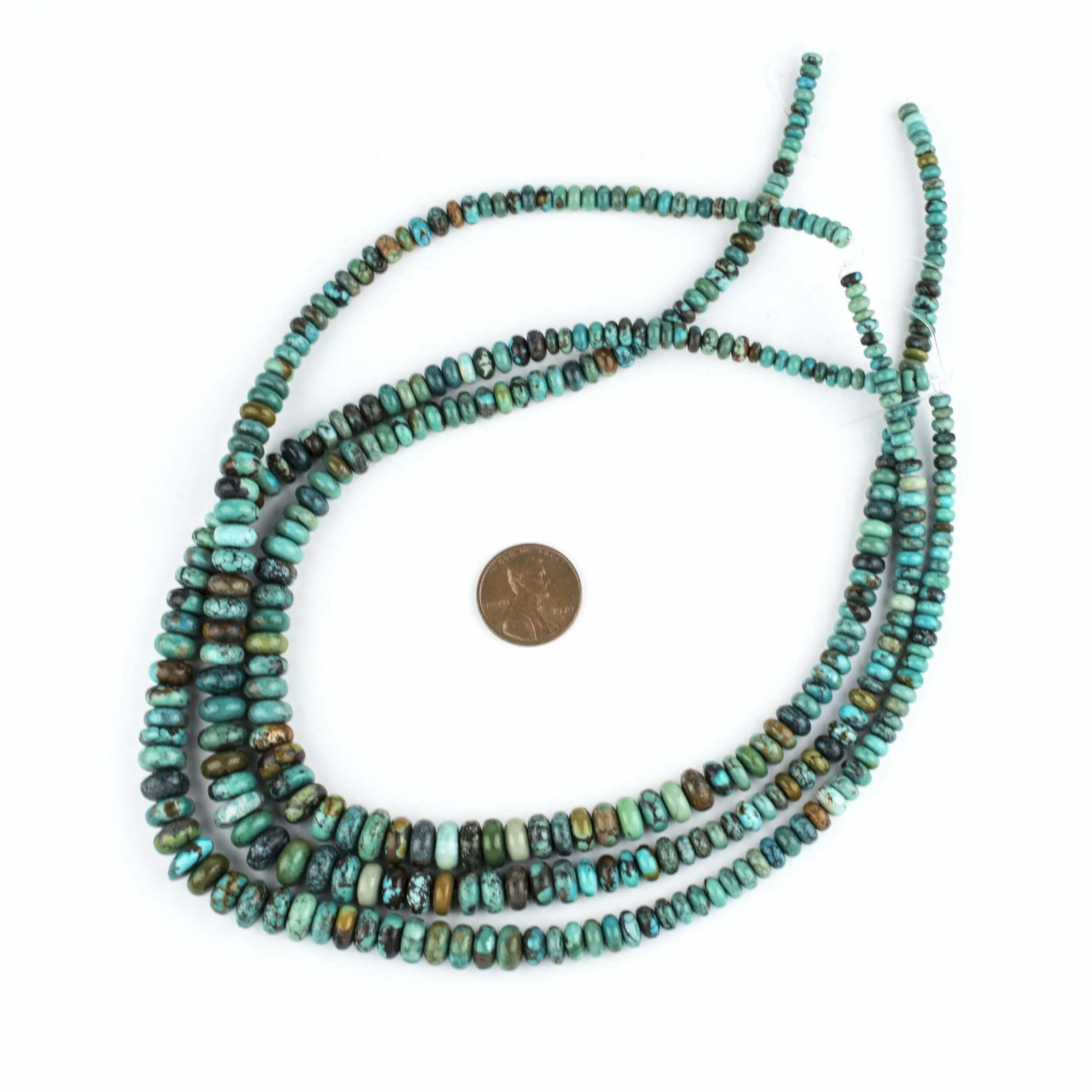 Graduated Rondelle Turquoise Beads 4-10mm Green Disk Gemstone 16 Inch Strand