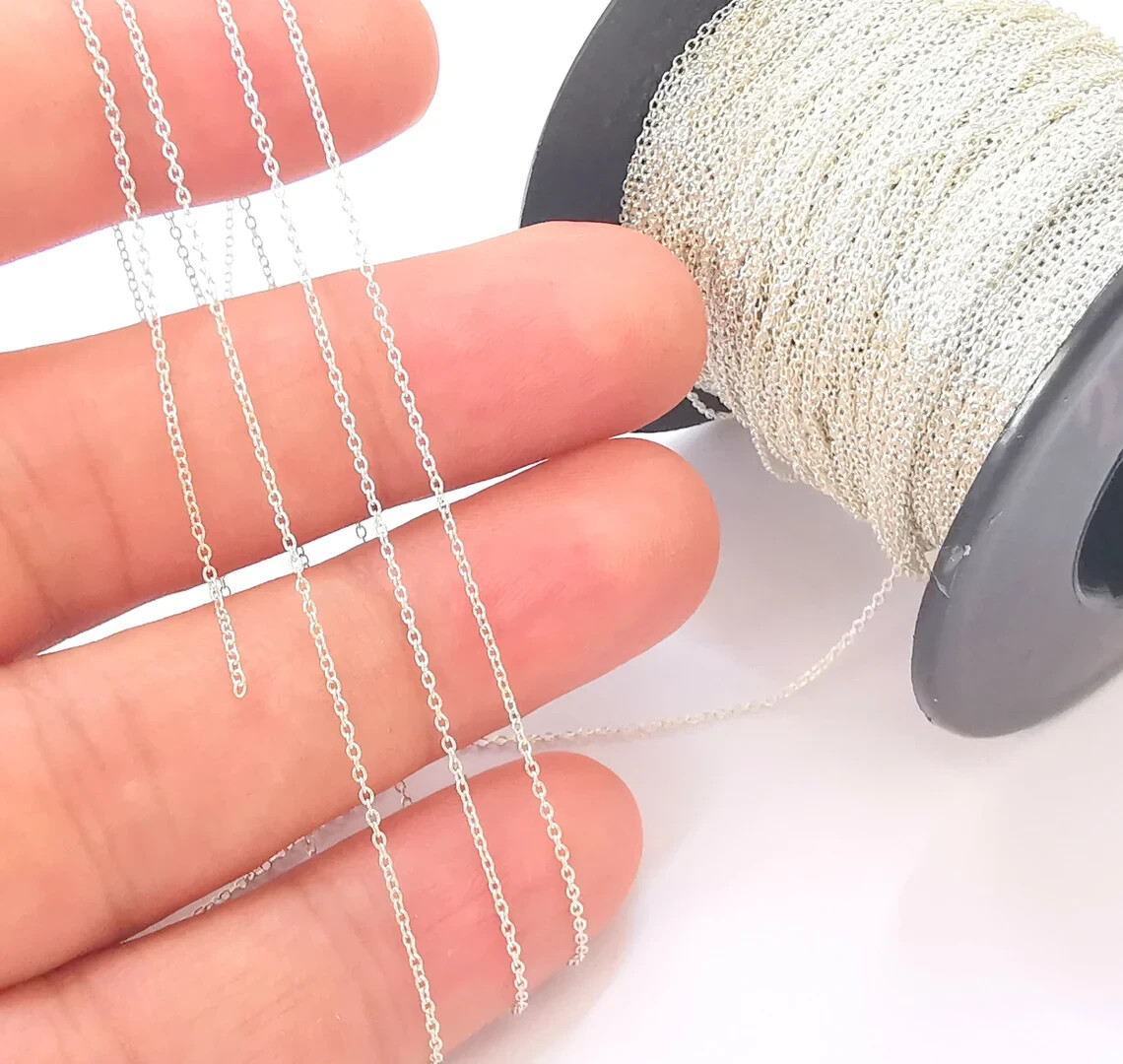 1 mt (3.3ft) Sterling Silver Soldered Cable Chain, 925 Silver (1mm) G30036