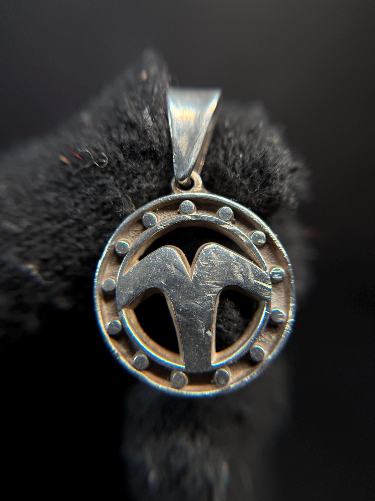 Sterling Silver Highlander Pendant 925 Stylized V M Letter Circle Design