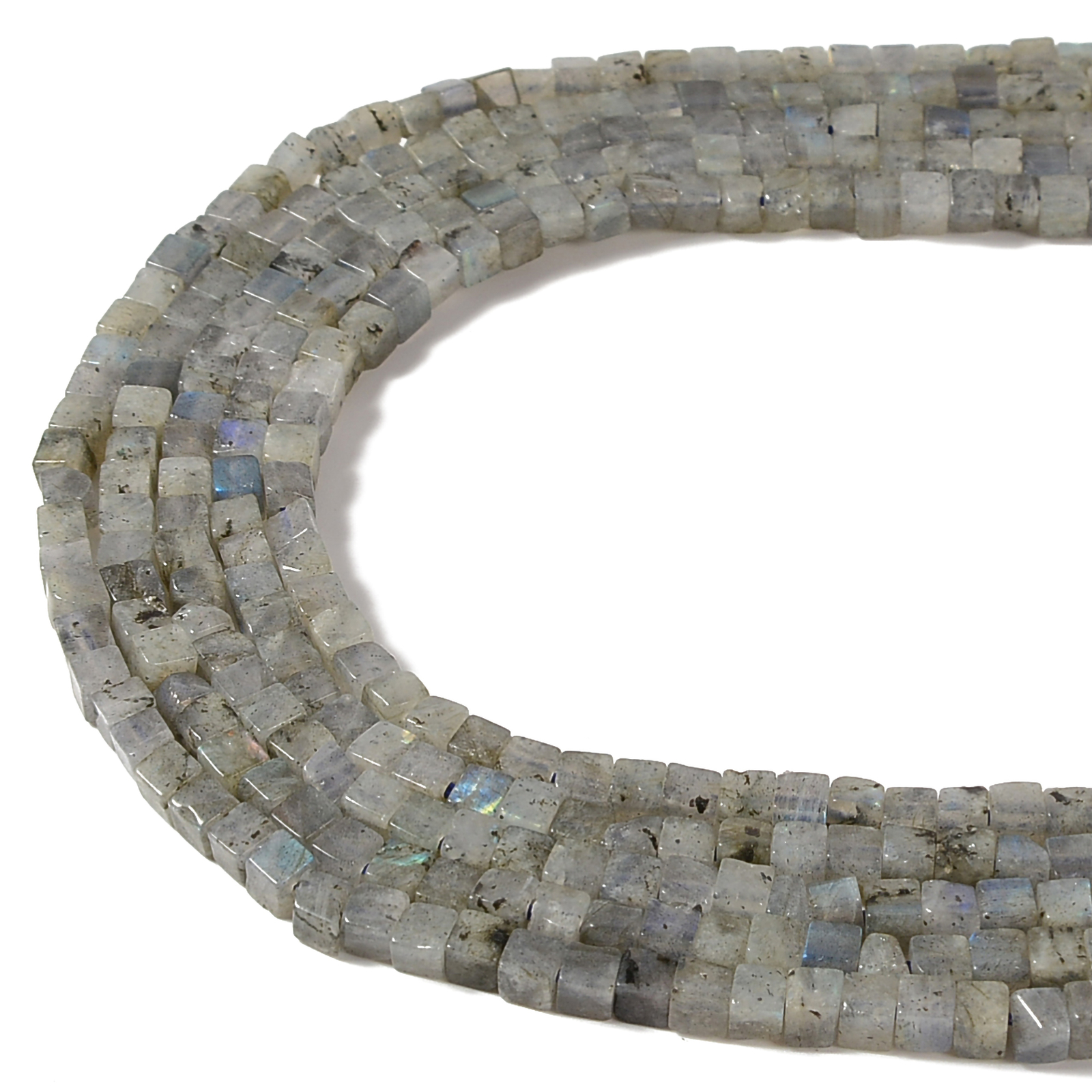 Natural White Labradorite Smooth Cube Beads Size 4mm 15.5” Strand