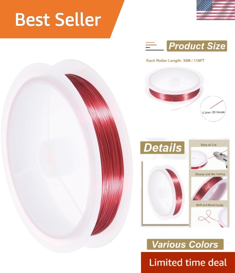 28 Gauge Red Copper Wire – 118FT Tarnish Resistant Beading Wire for Jewelry