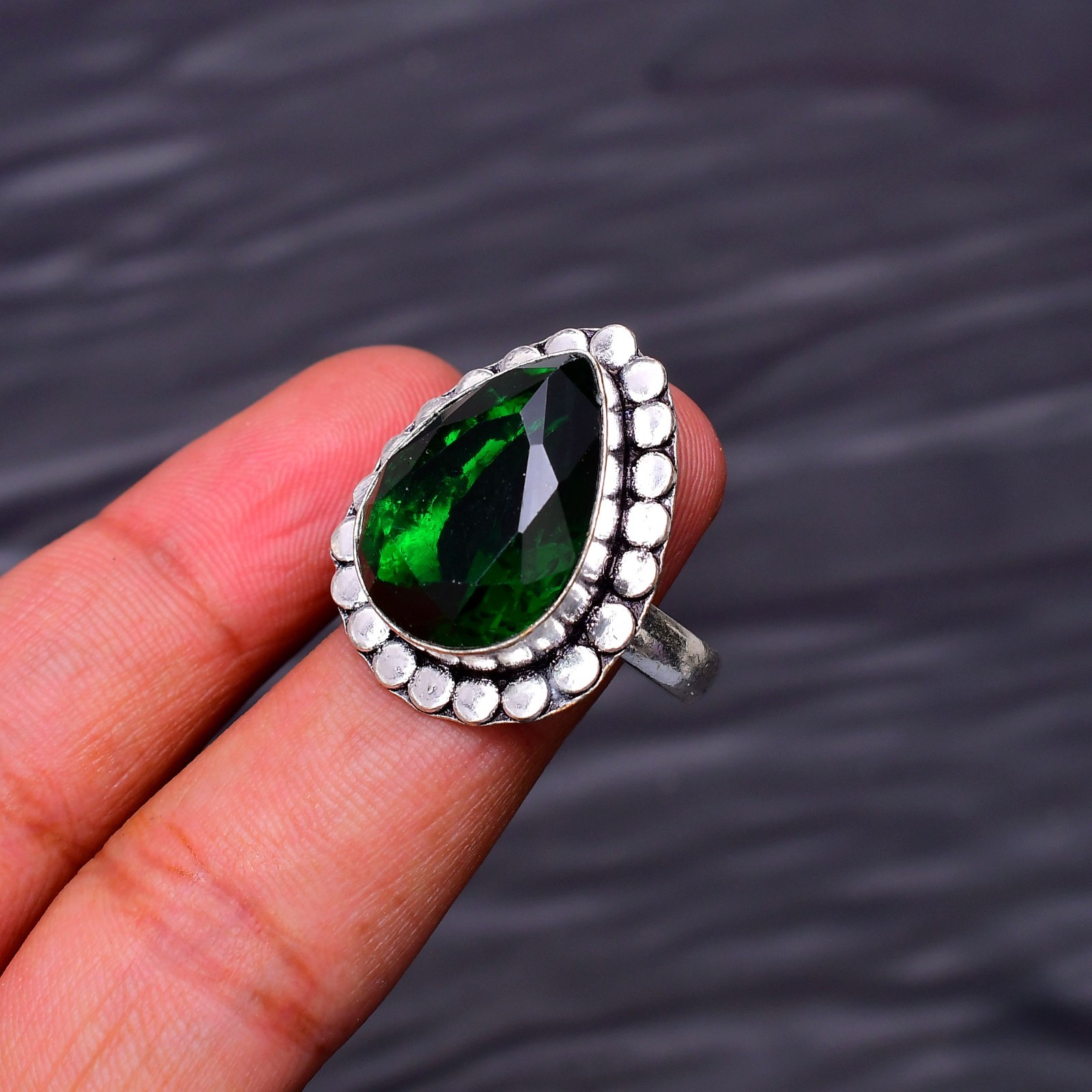 Chrome Diopside Gemstone 925 sterling silver Handmade Ring Size- 8