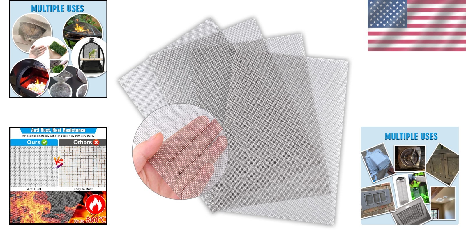 Heat & Rust-Resistant Stainless Steel Mesh 4PACK – 11.8″x8.2″ Multi-Use Solution