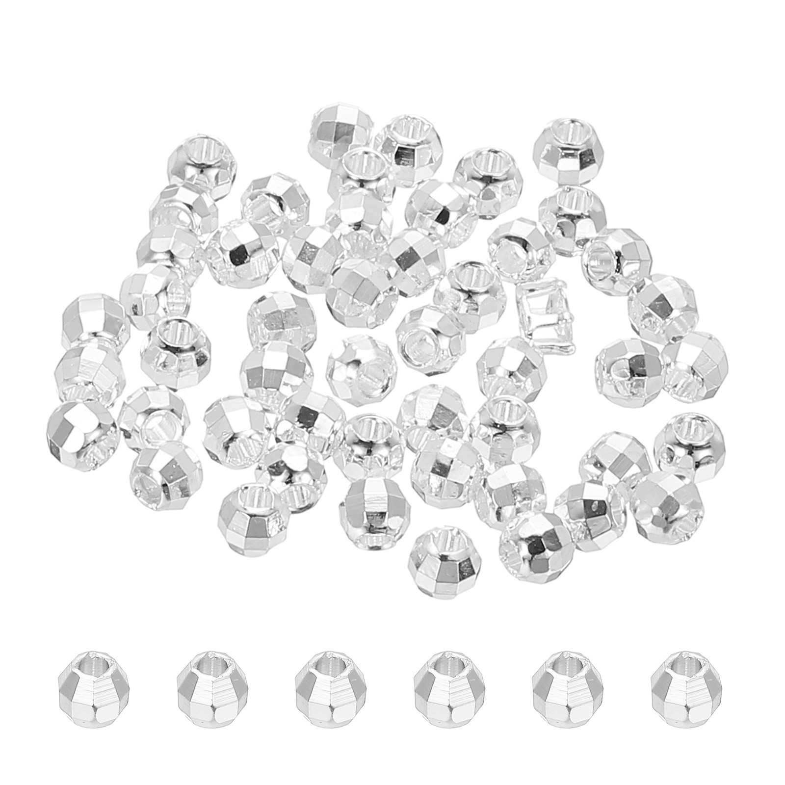 50Pcs 5mm Faceted Filled Spacer Beads for Jewelry Making DIY, Silver