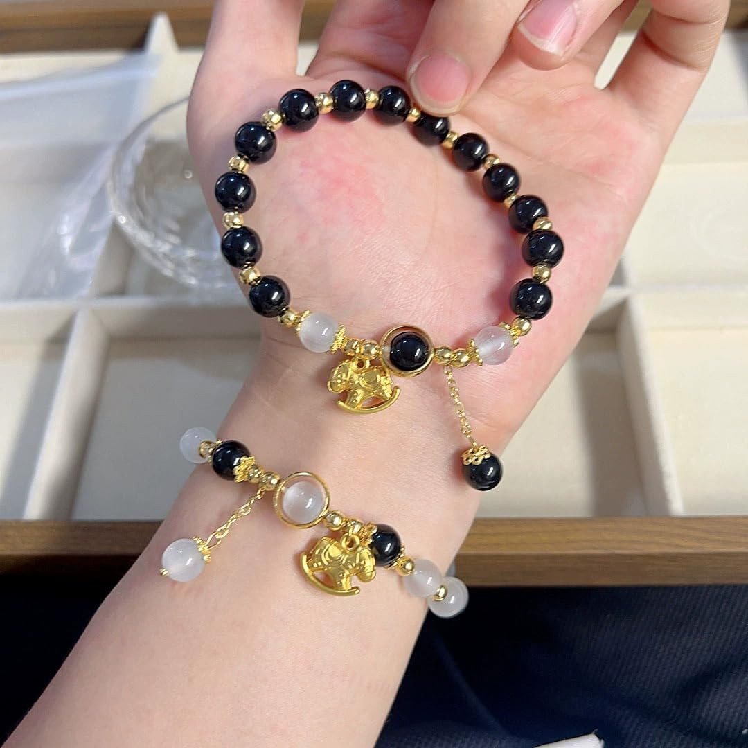 Chinese Zodiac Horse Bracelet for Women, Lucky Gemstone Beaded Bracelet wit – 01