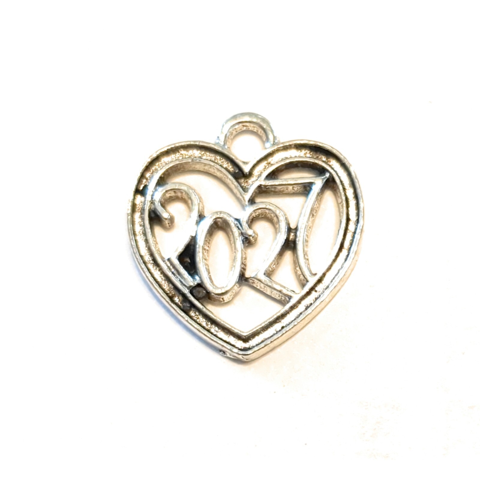20 Year Charms 2024 or 2025 Heart Grad Class Birth Silver Tone 18mm Lot of 20