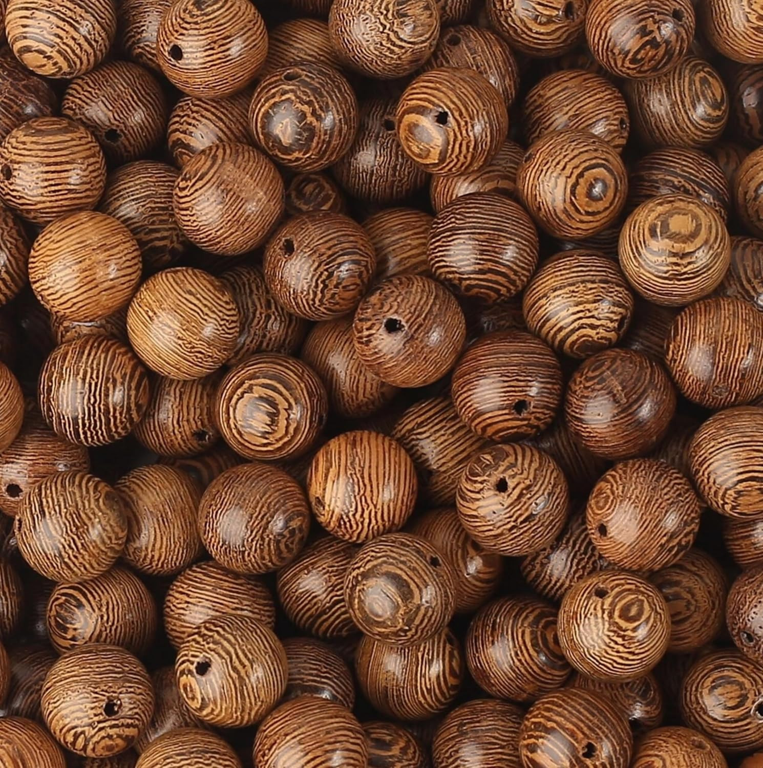 150PCS 12mm Dark Brown Wooden Beads Undyed Natural Stripe Round Wood Beads Bulk