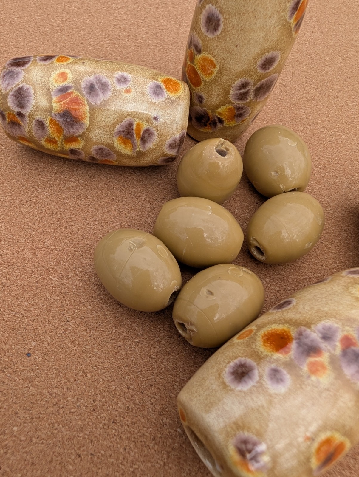 Beige Plum Orange Macramé Bead Lot Destash Tube Mix Match Ceramic Beads XL Large