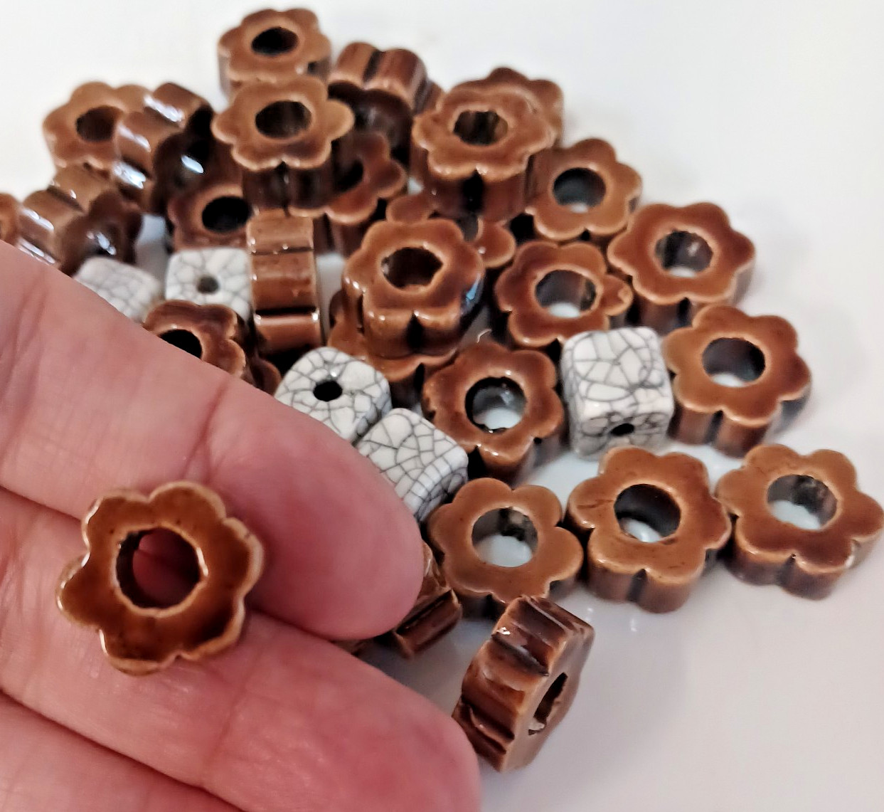 Vintage Ceramic Large Hole Beads (lot as shown) 40pcs