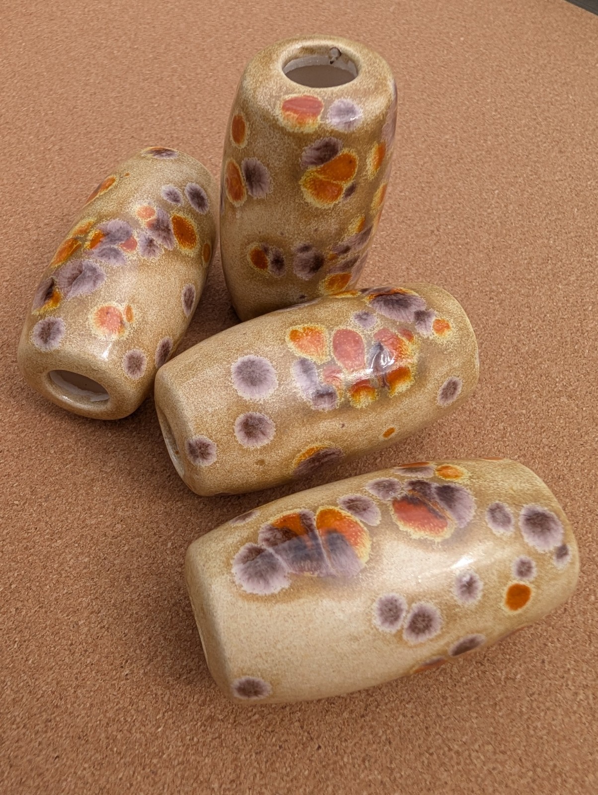 Beige Plum Orange Macramé Bead Lot Destash Tube Mix Match Ceramic Beads XL Large