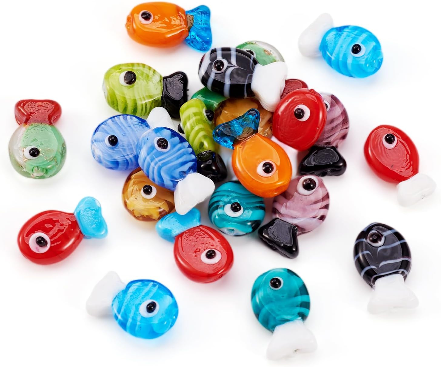 20 Pcs Fish Glass Beads Cute Animal Lampwork Glass Loose Bead for DIY Crafts Nec
