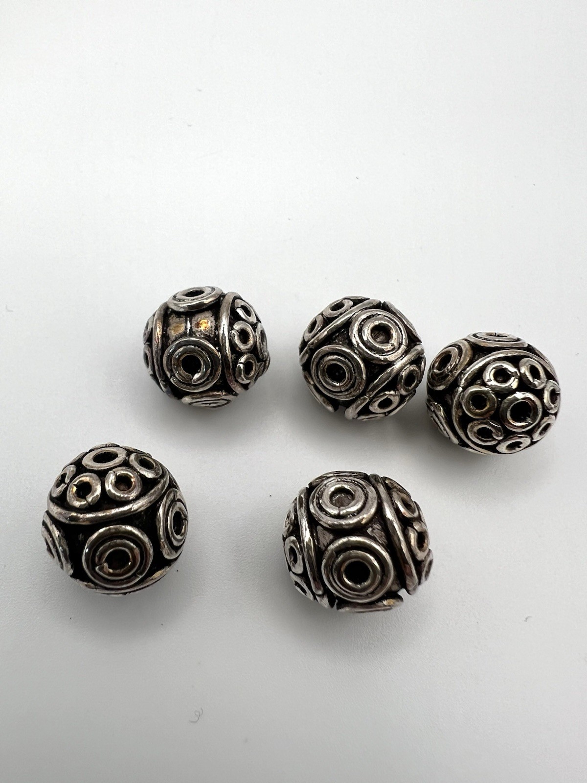 Lot Of 5 Sterling Silver Oxidized Round Classic Style Bali Beads 10mm – SS113