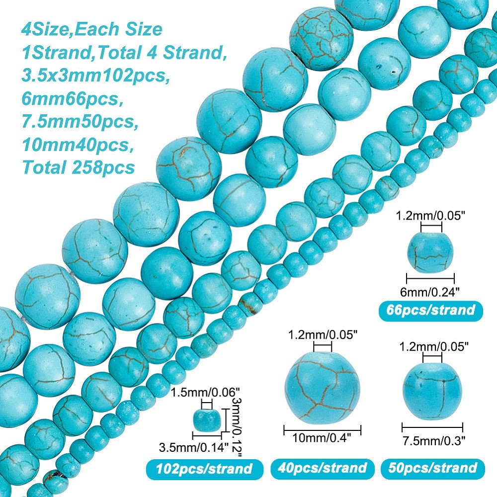 1box 4strands 4 styles stone Beads Strands Round 3.5~10×3~10mm Hole: 1.2~1.5mm