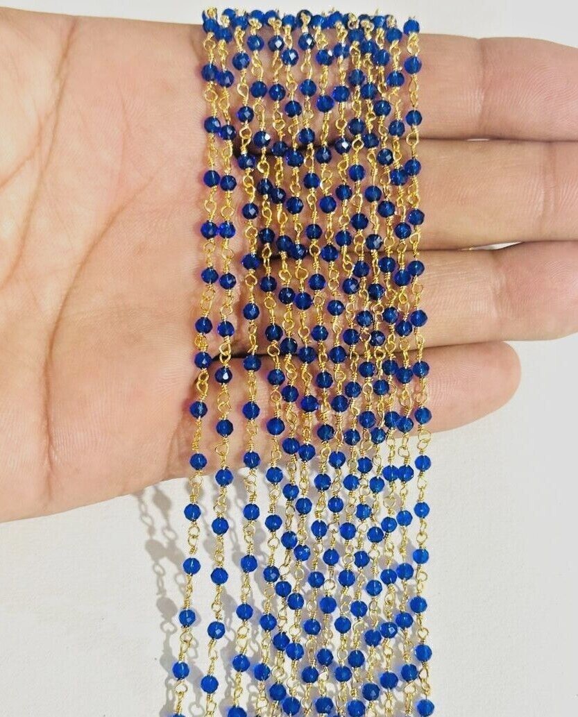 3mm Blue hydro beads bulk roll rosary chain, wire wrapped jewelry making rosary