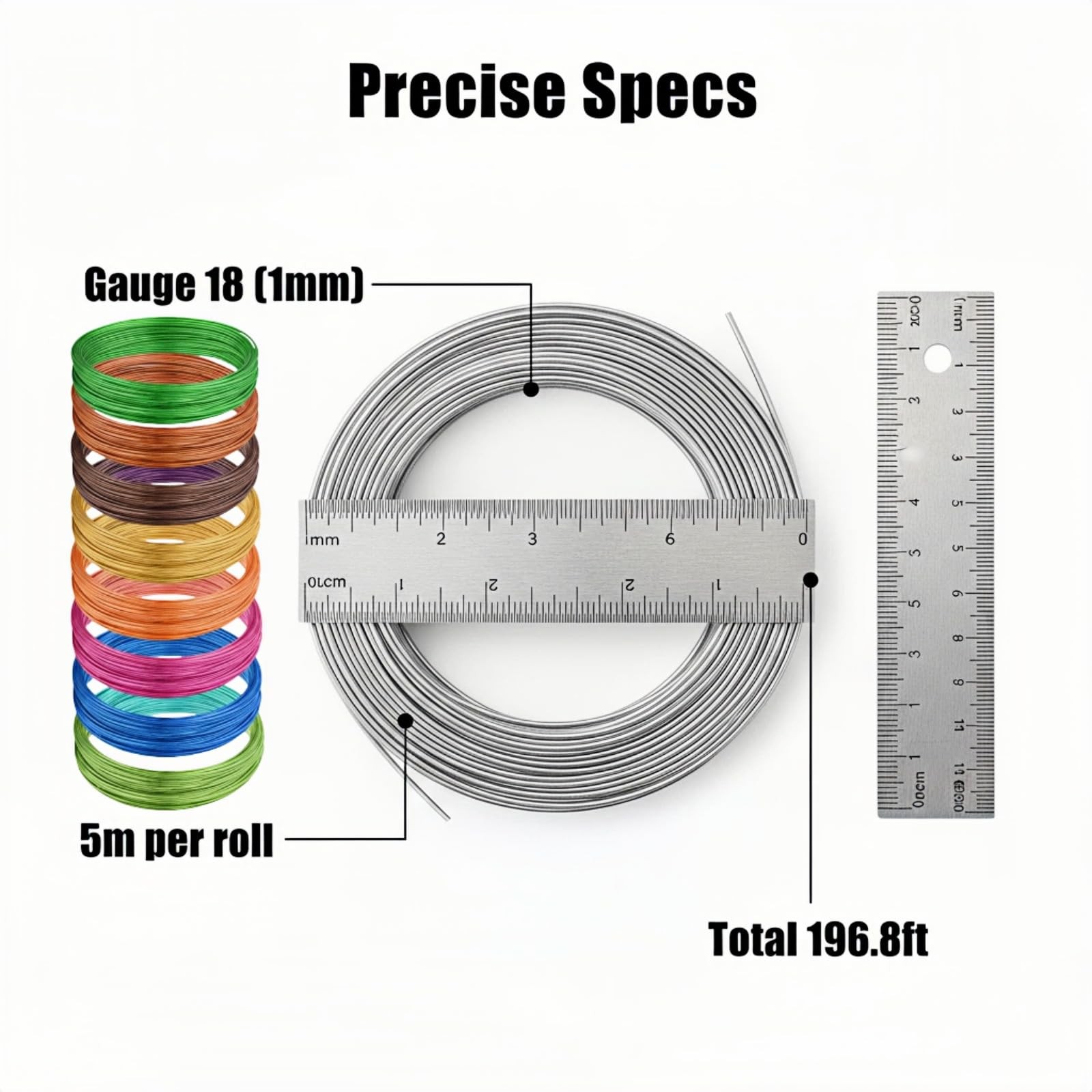 12 Rolls Colored Aluminum Craft Wire 196.8 Feet 18 Gauge Flexible Anodized Metal