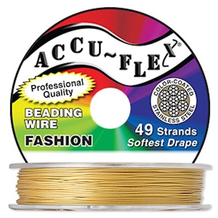Beading Wire, 49 Strand Accu-Flex Dijon GOLD 0.019″ Diameter 30 Foot Spool