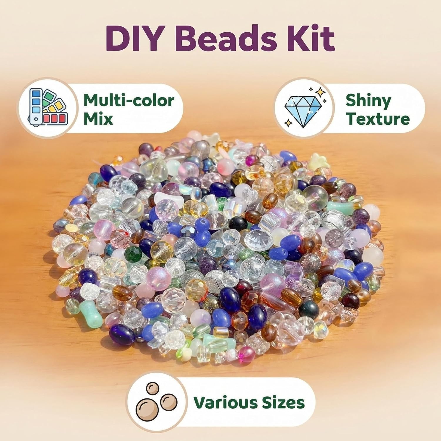 Half Pound Assorted Glass Beads for Jewelry Making, 2-16Mm Colorful Crystal Bead