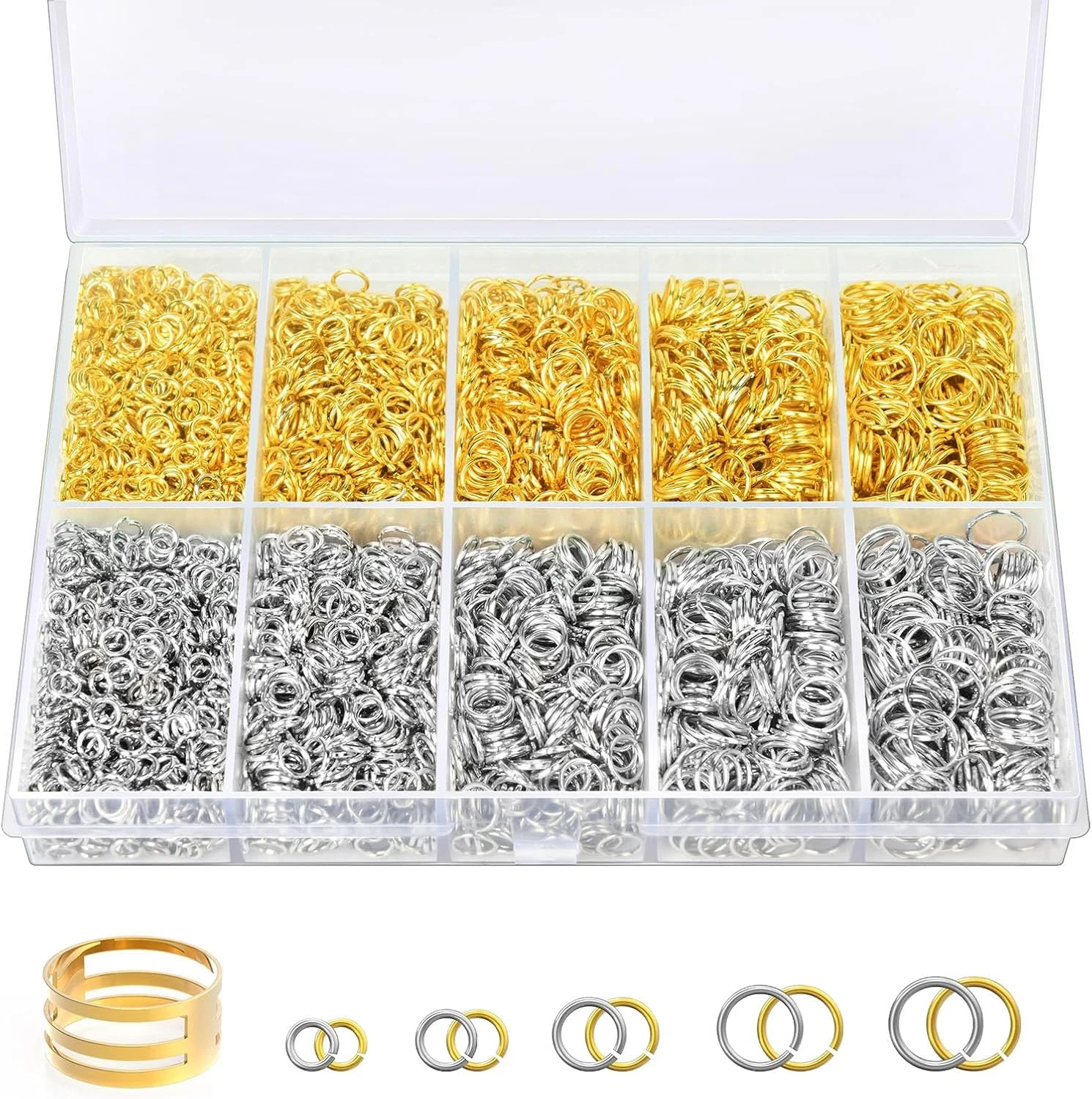 4600 Pcs Jump Rings for Jewelry Making Kit Gold & Silver, Open Rings with Opener