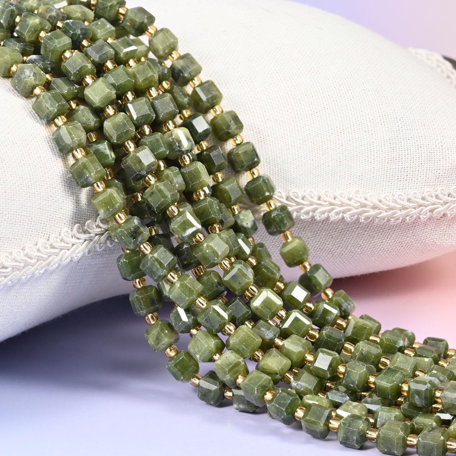 South Jade Faceted Cube Beads: Size 6mm 8mm, Jewelry Making, 15 inch Strand