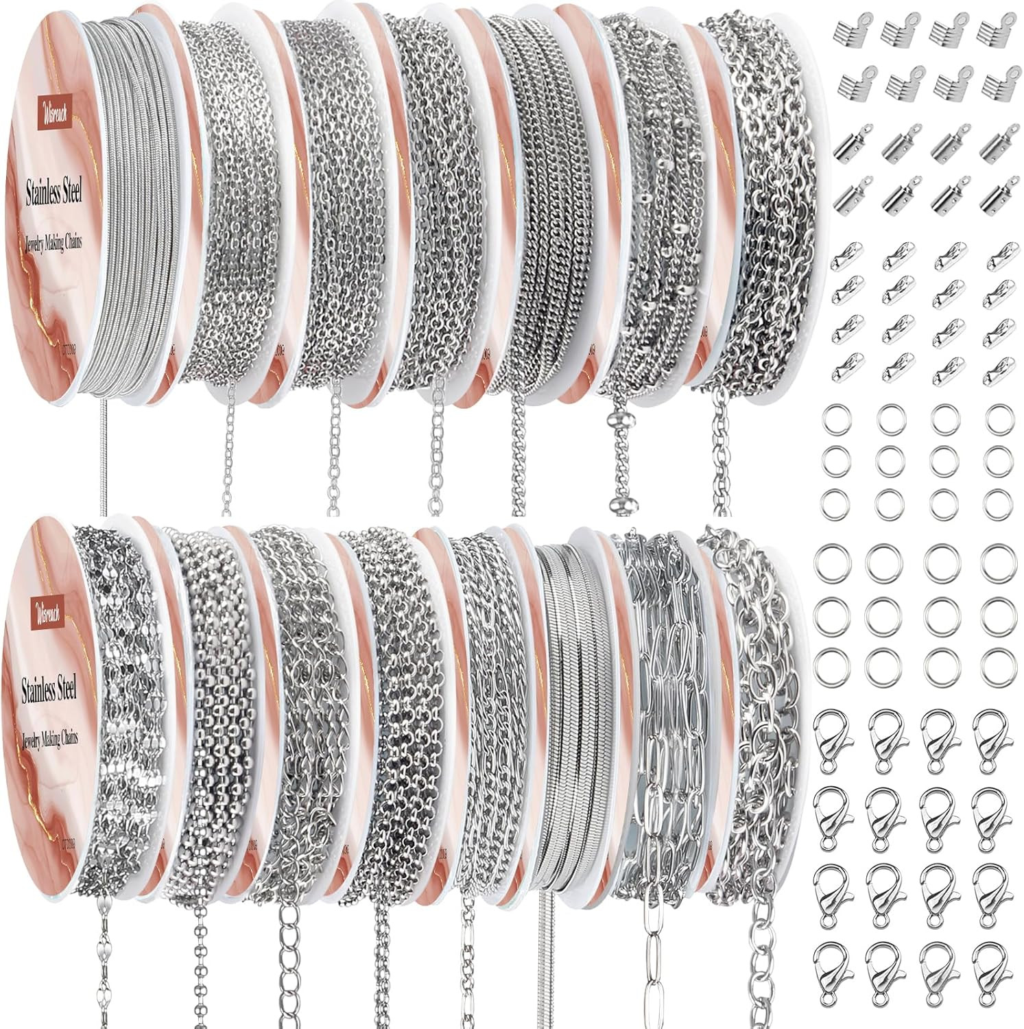Necklace Chains for Jewelry Making, 118 Feet 15 Rolls Stainless Steel Jewelry Ch
