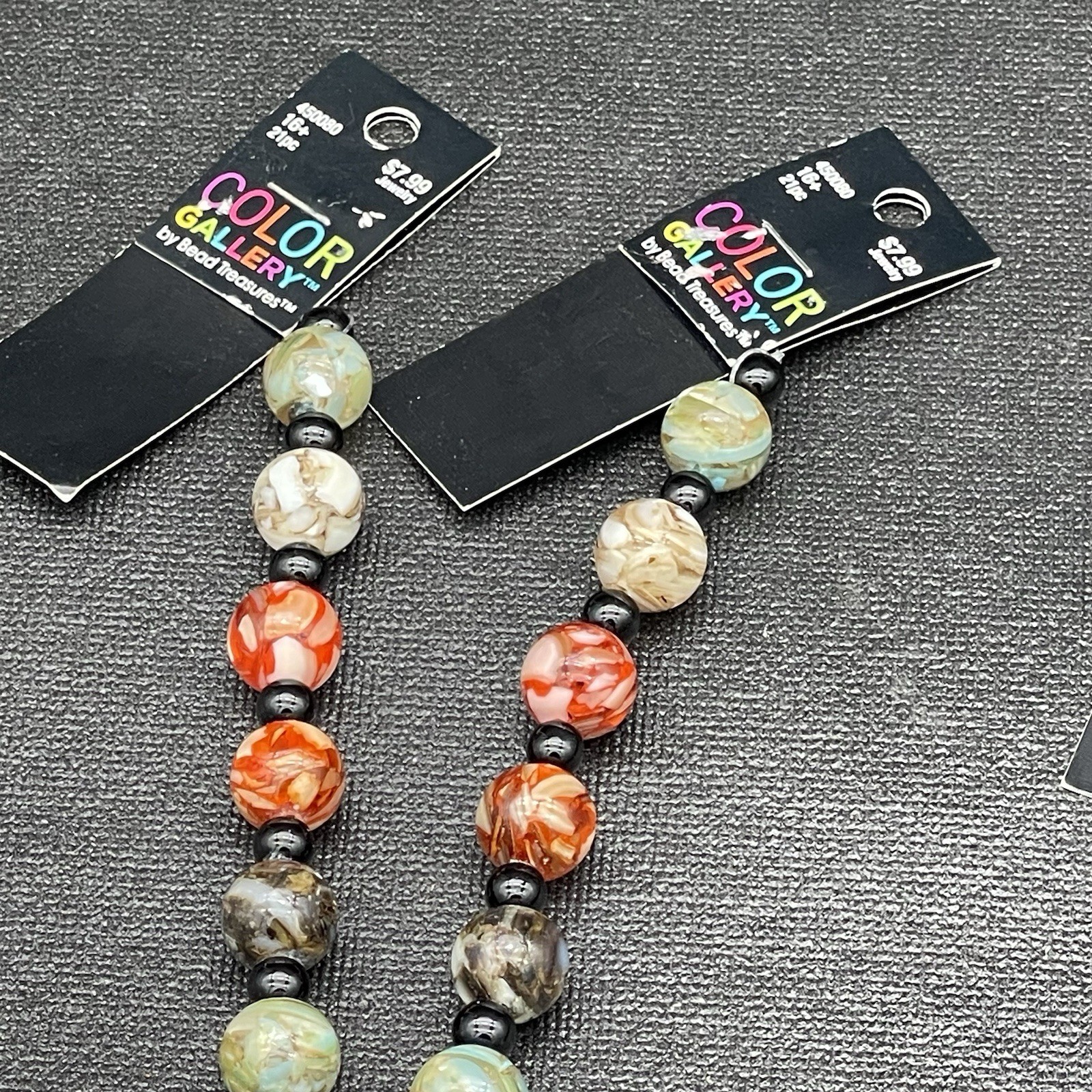 Lot of Color Gallery Multicolor Stone and Matte Black Glass Seed Beads 5 Strands
