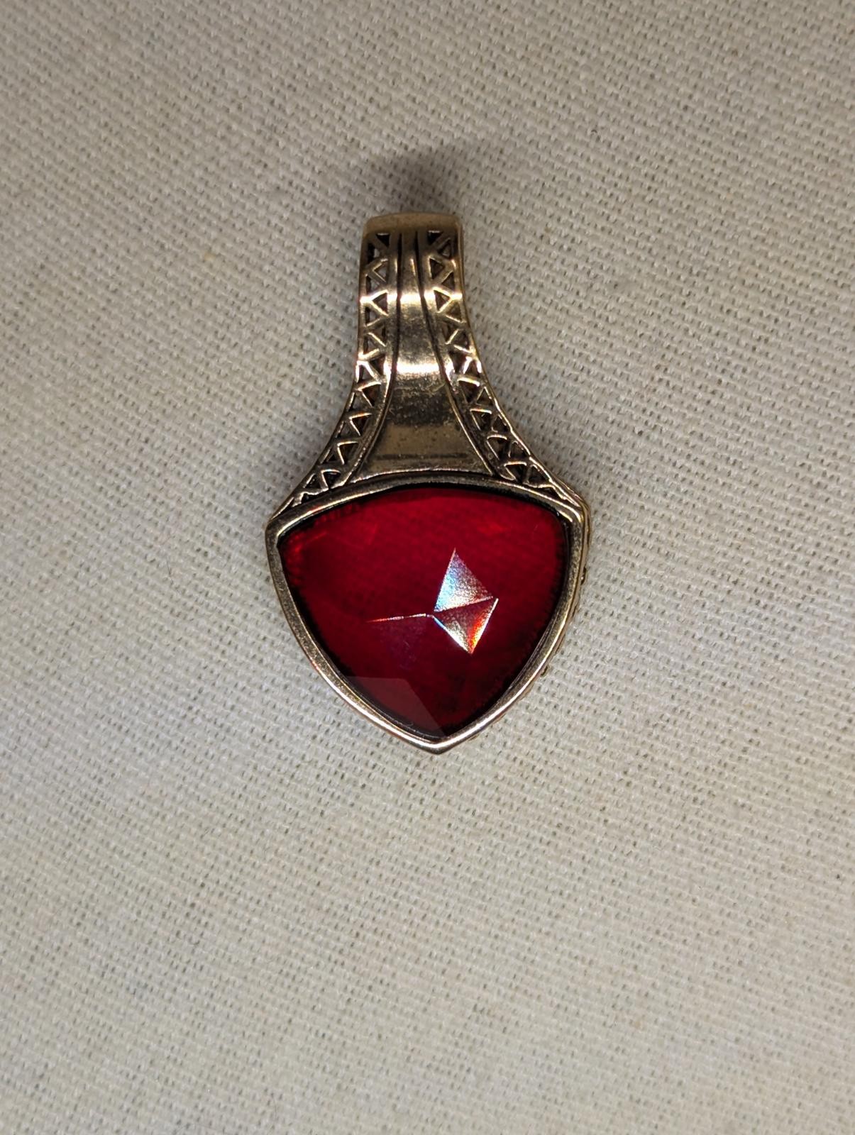 Barse Red Glass Pendant with Intricate Metalwork, Marked “Barse Thailand”