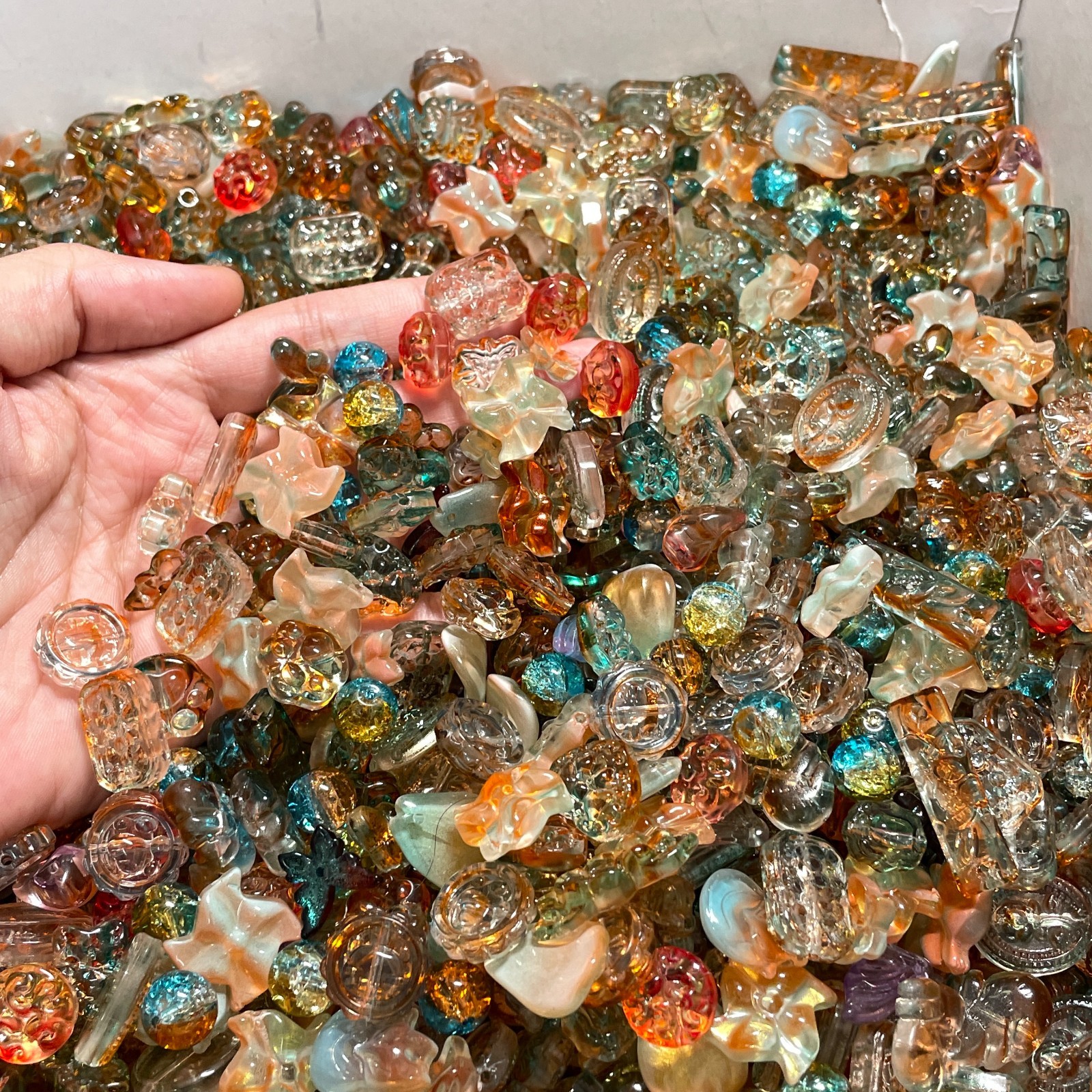 100g Mixed Glass Beads Handmade Fired Iridescent Jewelry Making Craft Supply