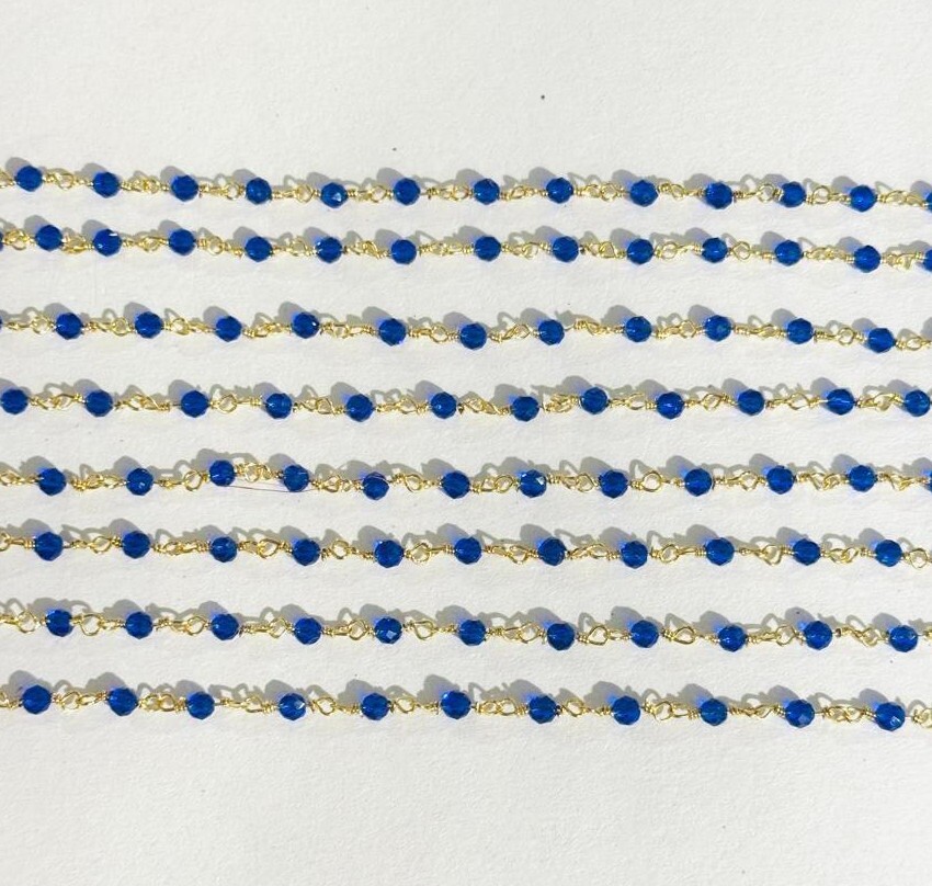 3mm Blue hydro beads bulk roll rosary chain, wire wrapped jewelry making rosary
