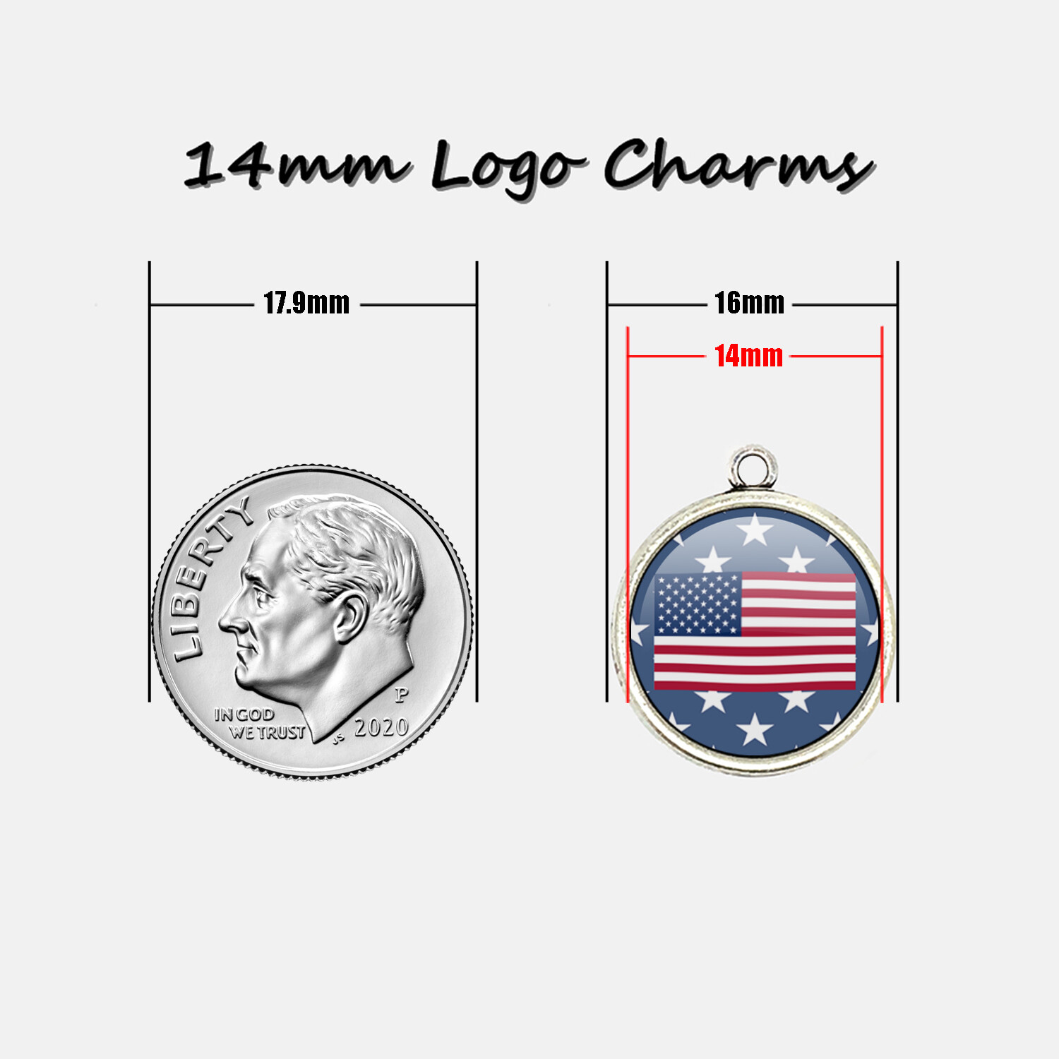 14mm Stars and Stripes Charms for Bracelet, Military Charms, Necklace Pendant