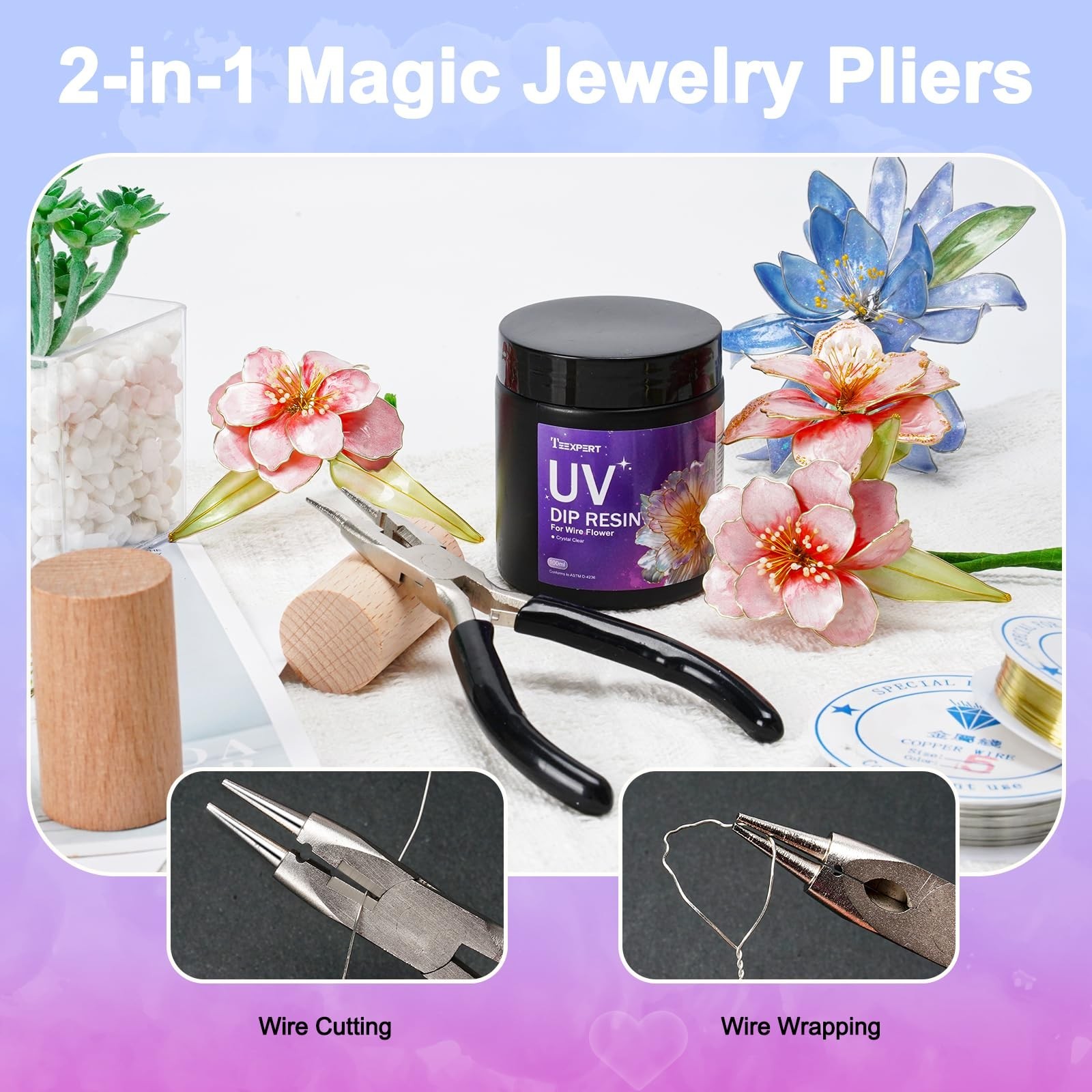 Teexpert UV Dip Resin for Wire Flowers Kit, 100g Crystal Clear UV Resin Start…