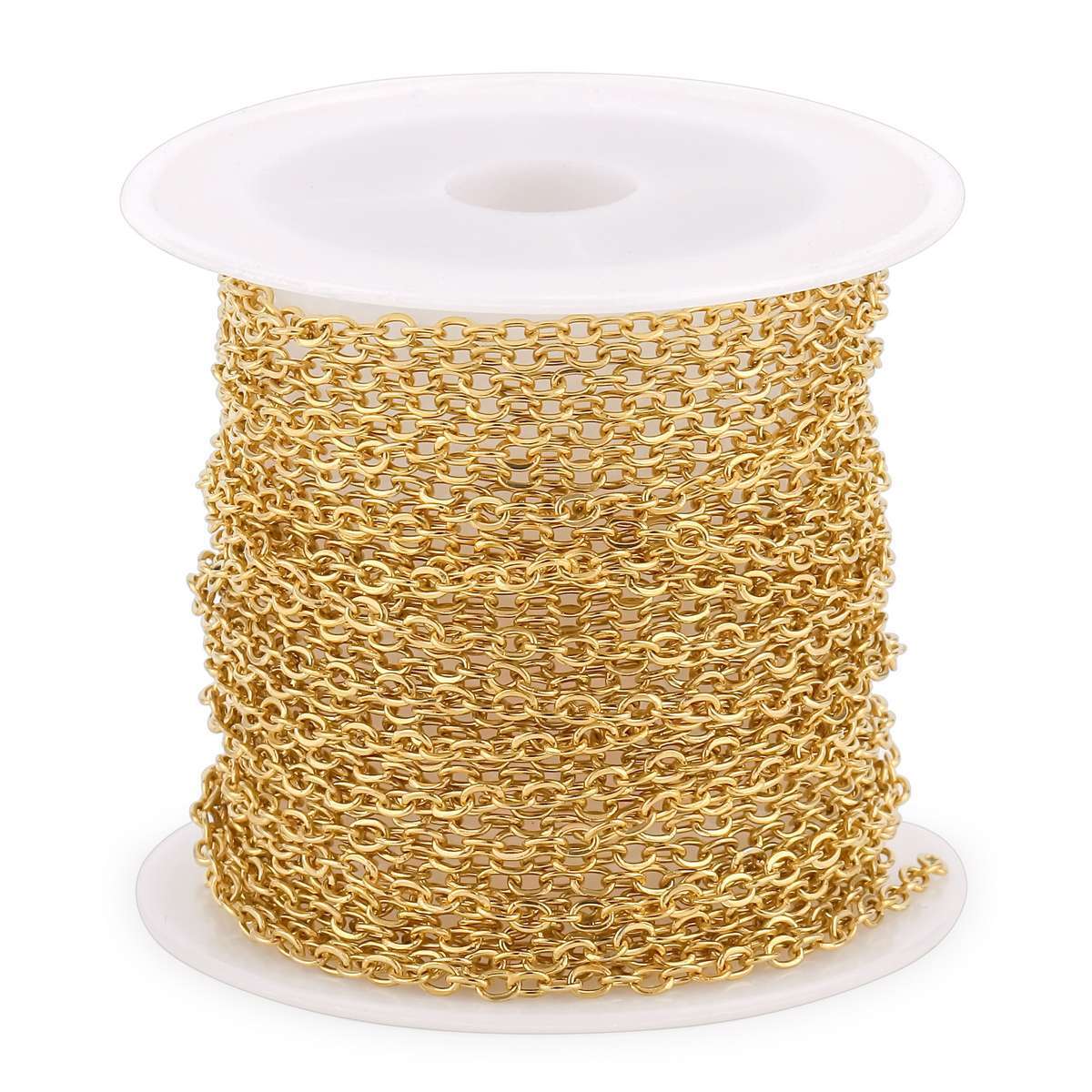 Stainless Steel Gold Steel Tone Cable Link Chain For DIY Necklace Jewelry Making