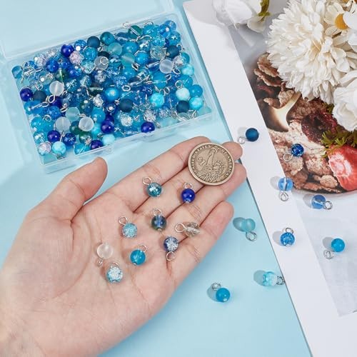 180pcs 18 Colors Round Dangle Charm Pendants 8mm Blue Glass Charms Crystal