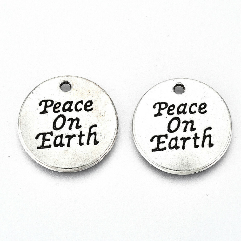 Quote Charms Inspirational Word Pendants Peace on Earth Antiqued silver 20mm 5pc