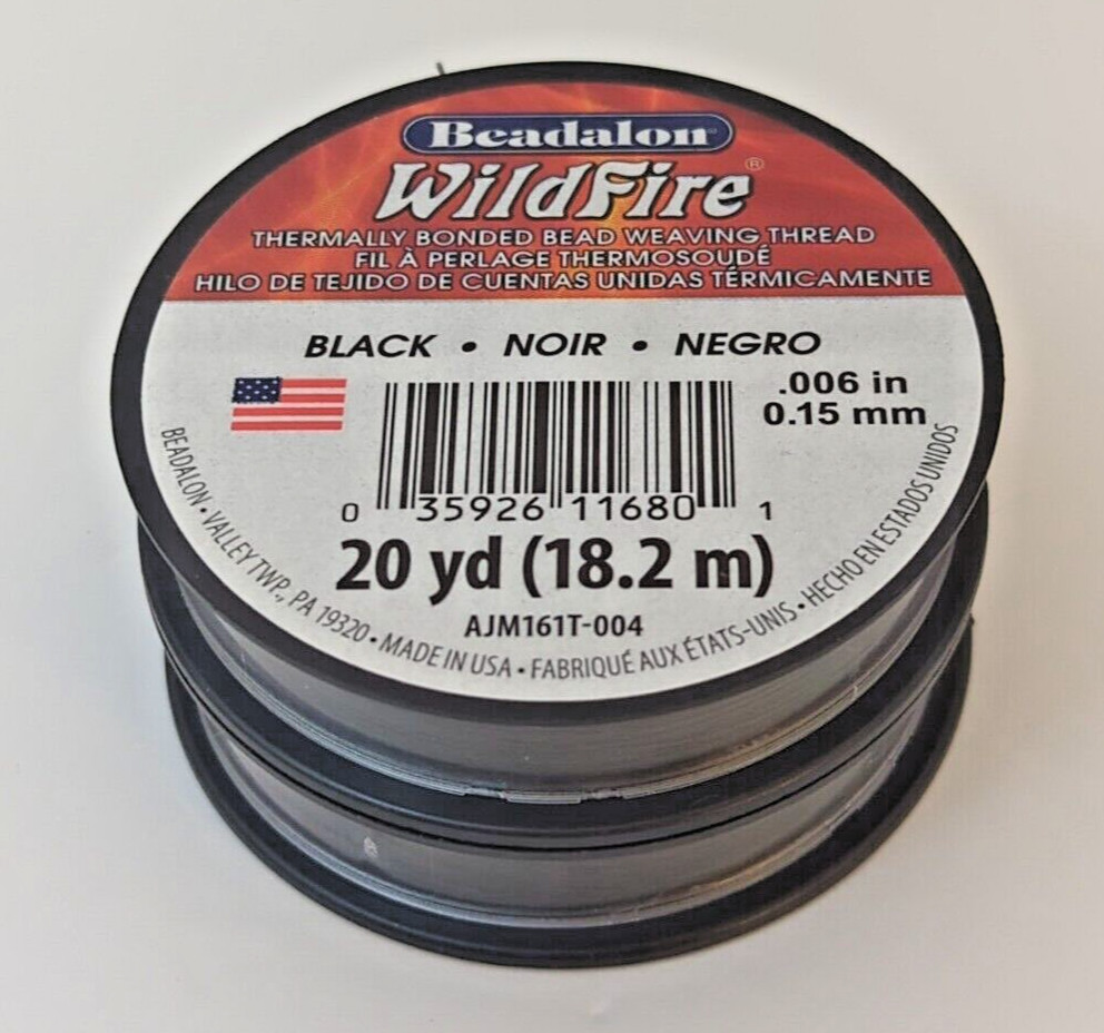 Beading Thread Beadalon .006 in 0.15mm WILDFIRE Black Noir 20 Yards (Qty 2)