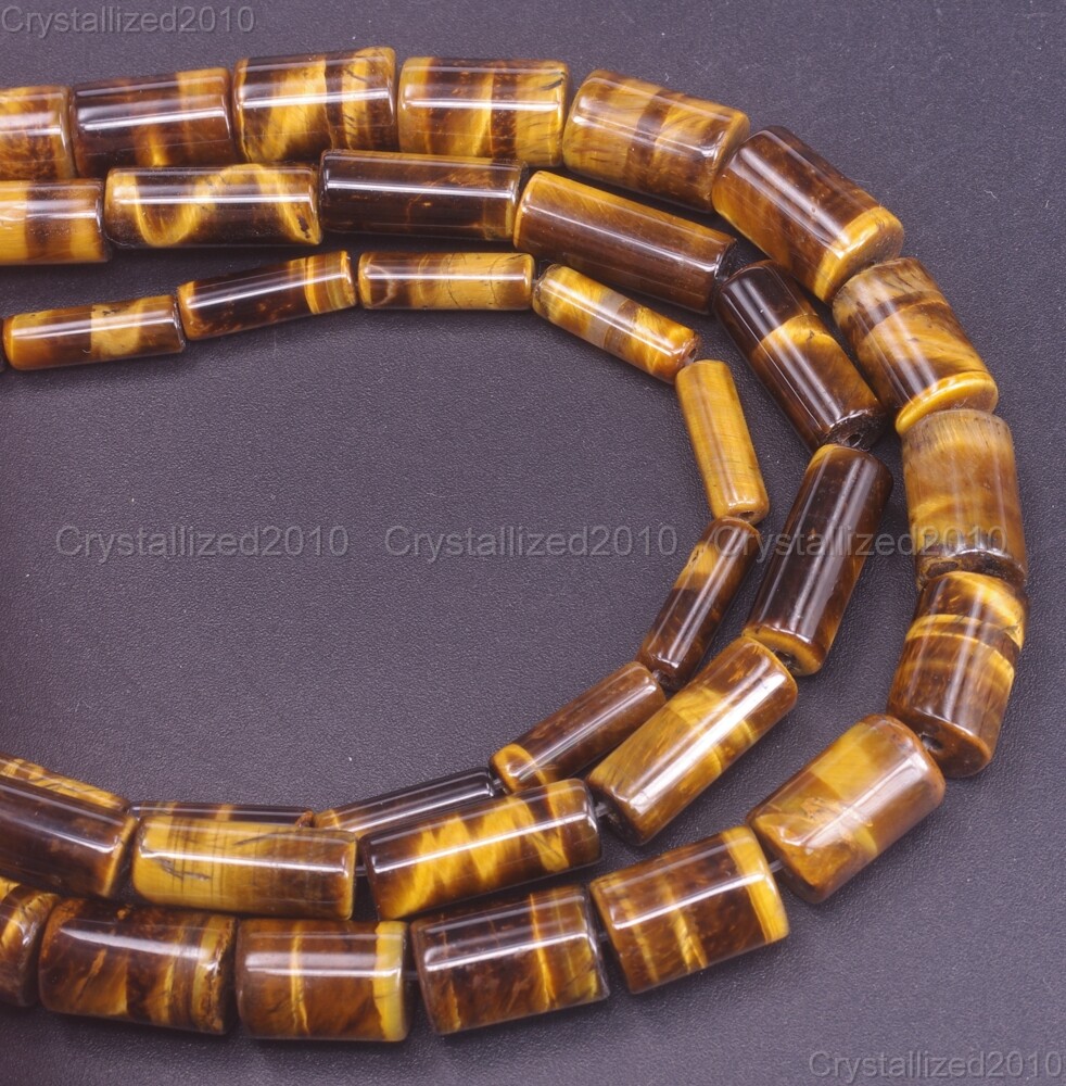 Natural Gemstone Tiger’s Eye Tube Spacer Beads 4mm 6mm 8mm 10mm 12mm 16mm 15.5″
