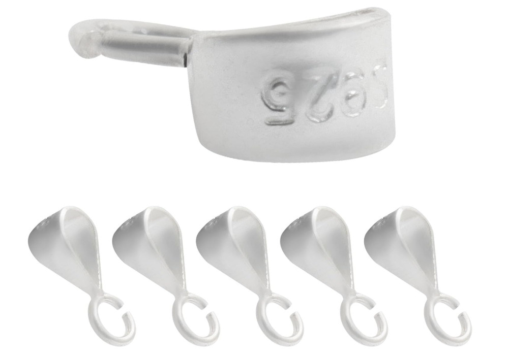6Pcs 925 Sterling Silver Slider Pendant Clasp with Open Loop, Jewelry Bails for