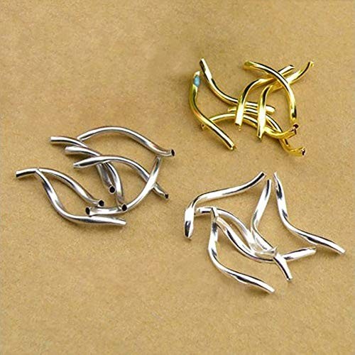 Fodattm 100PCS Curved Brass Tube Beads 2 x 25 mm Smooth Spacer Glossy Silver