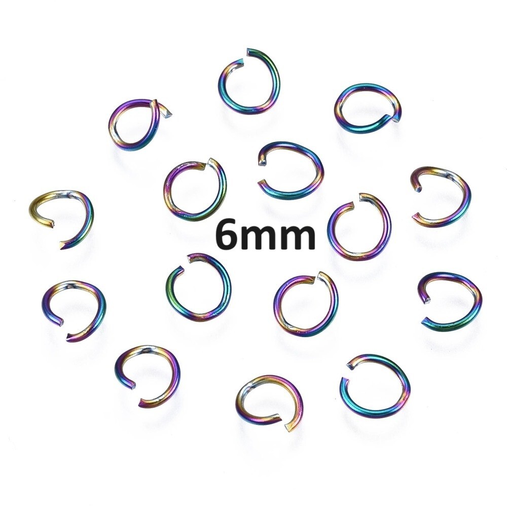 100 pcs 304 Stainless Steel Open Jump Rings 6mm – 20 Ga (0.8mm Thick) – Rainbow