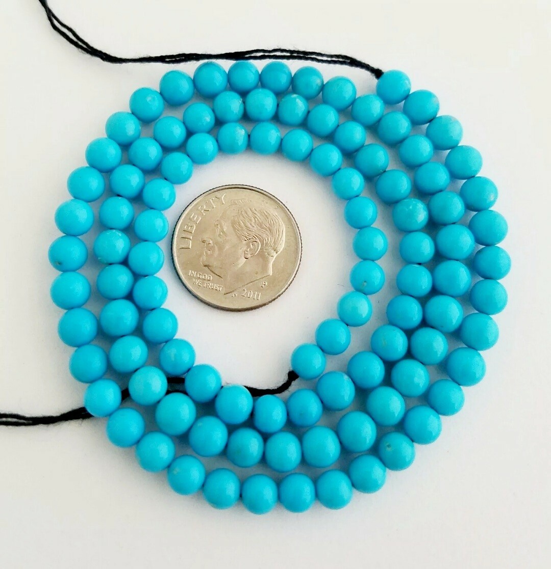 One Strand 100% Natural Sleeping Beauty Turquoise Round Beads 4.5-5mm